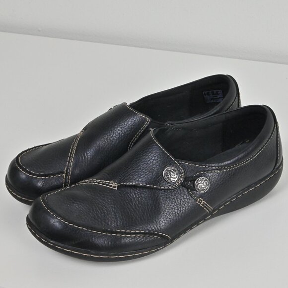 Clarks Collection Leather Button Slip On Button Comfort Black Loafers US9.5 UK7 - Picture 4 of 16